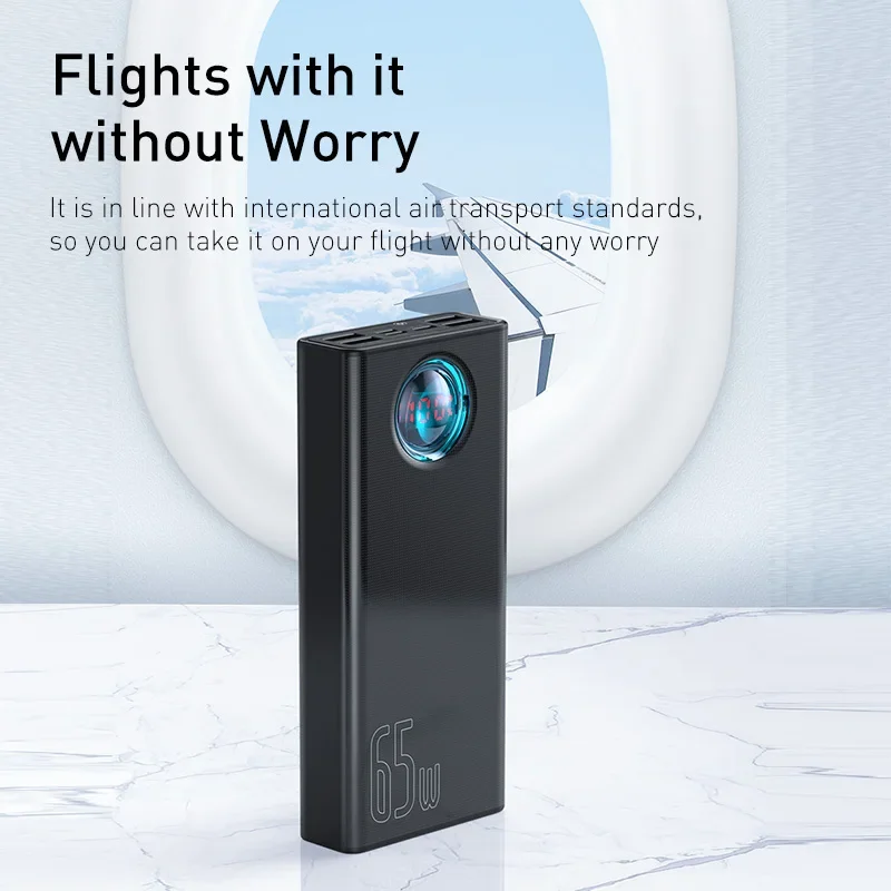 Power Bank Baseus 65W 30000mAh PD Быстрая Зарядка FCP SCP Портативное Внешнее Зарядное Устройство для Смартфонов, Ноутбуков, iPhone, Планшетов