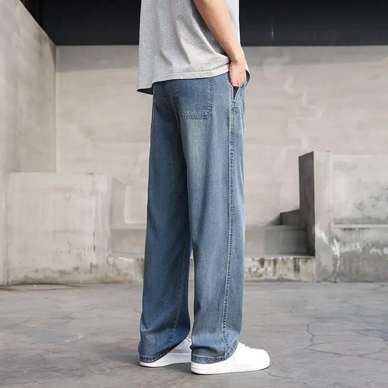 Pantalones vaqueros finos y ligeros de verano para hombre, pantalones vaqueros de Lyocell de corte recto, elásticos, elegantes, informales, nuevo estilo, elásticos, ajuste relajado, Telaxed