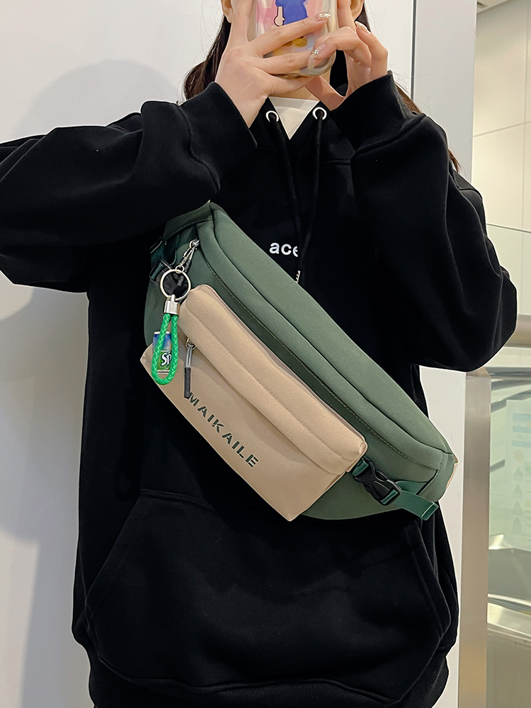 Unisex Spor Crossbody Chest Bag Fashionable Color Block Design Cycling Waist Pack Compact Size Nylon Material Foldable Feature