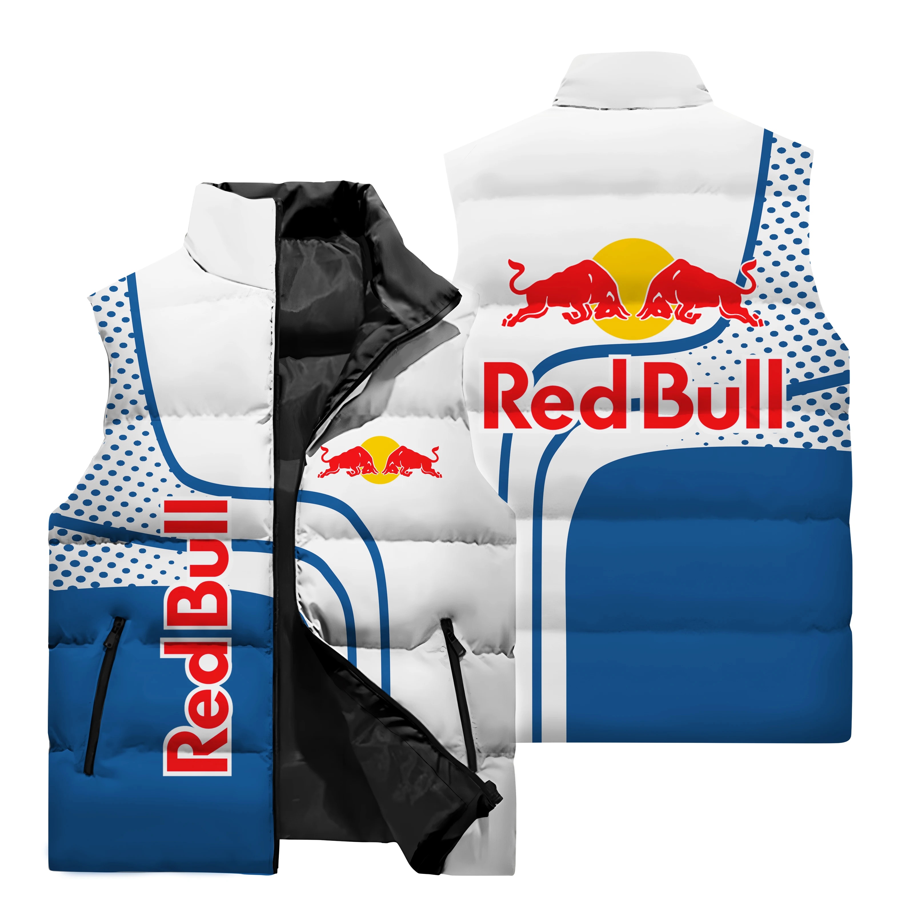 New Red Bull Riding Vest And Red Bull Logo 3D Digital Printed Jacket, Red Bull Motorcycle Riding Zipper Jacket