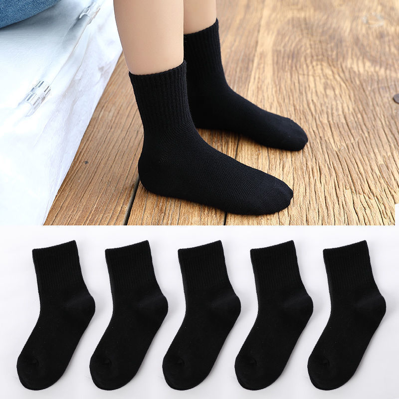 5 par/lote calcetines escolares de algodón suave y transpirable de Color puro para niños y niñas calcetines deportivos informales grises, negros y blancos para niños