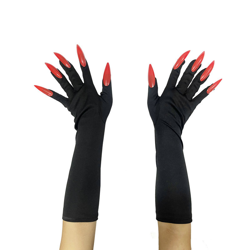 Funny Gloves Long Nails Ghost Claw Gloves Long Performance Props Costume Party Halloween Props Black Red Claw Gloves Sleeves