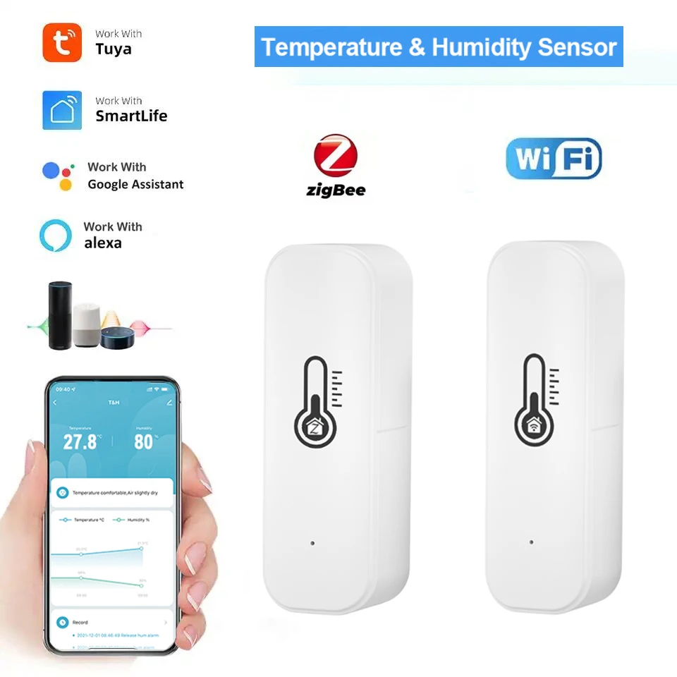 Tuya WiFi/ZigBee Temperatuur en Vochtigheid Smart Home Thermometer Hygrometer APP Alarm op afstand Werk met Alexa Google Home