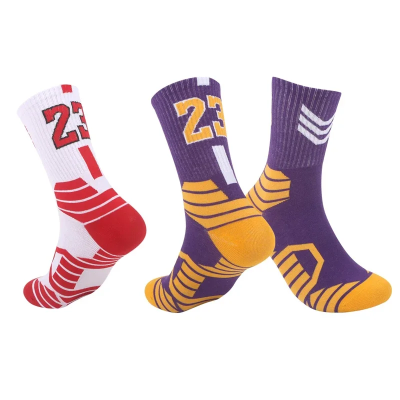 1 par de calcetines de baloncesto para hombre, calcetines deportivos de moda estampados con número "23".