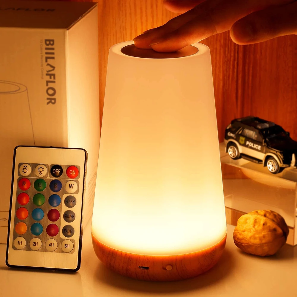 Luz LED nocturna que cambia de 13 colores, lámpara regulable táctil con Control remoto RGB, lámpara de noche de mesa portátil, lámpara de noche recargable por USB