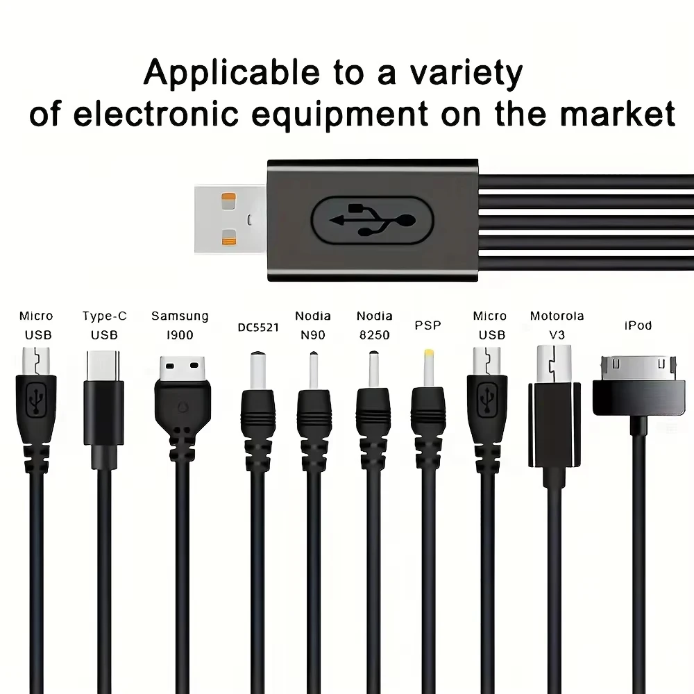 NNBILI Uniwersalny wielofunkcyjny kabel USB do ładowania telefonu 10 w 1 Wielogłowicowy kabel do ładowania do ładowarki Samsung Nokia