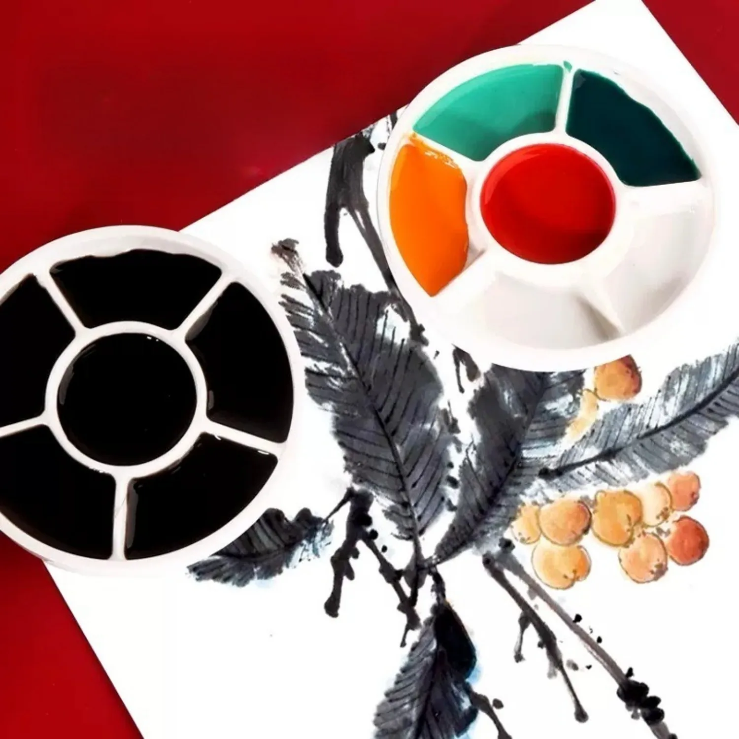 Tavolozza rotonda in porcellana imitazione con coperchio Pittura ad acquerello acrilico Vassoio di vernice bianca multifunzionale Forniture per artisti
