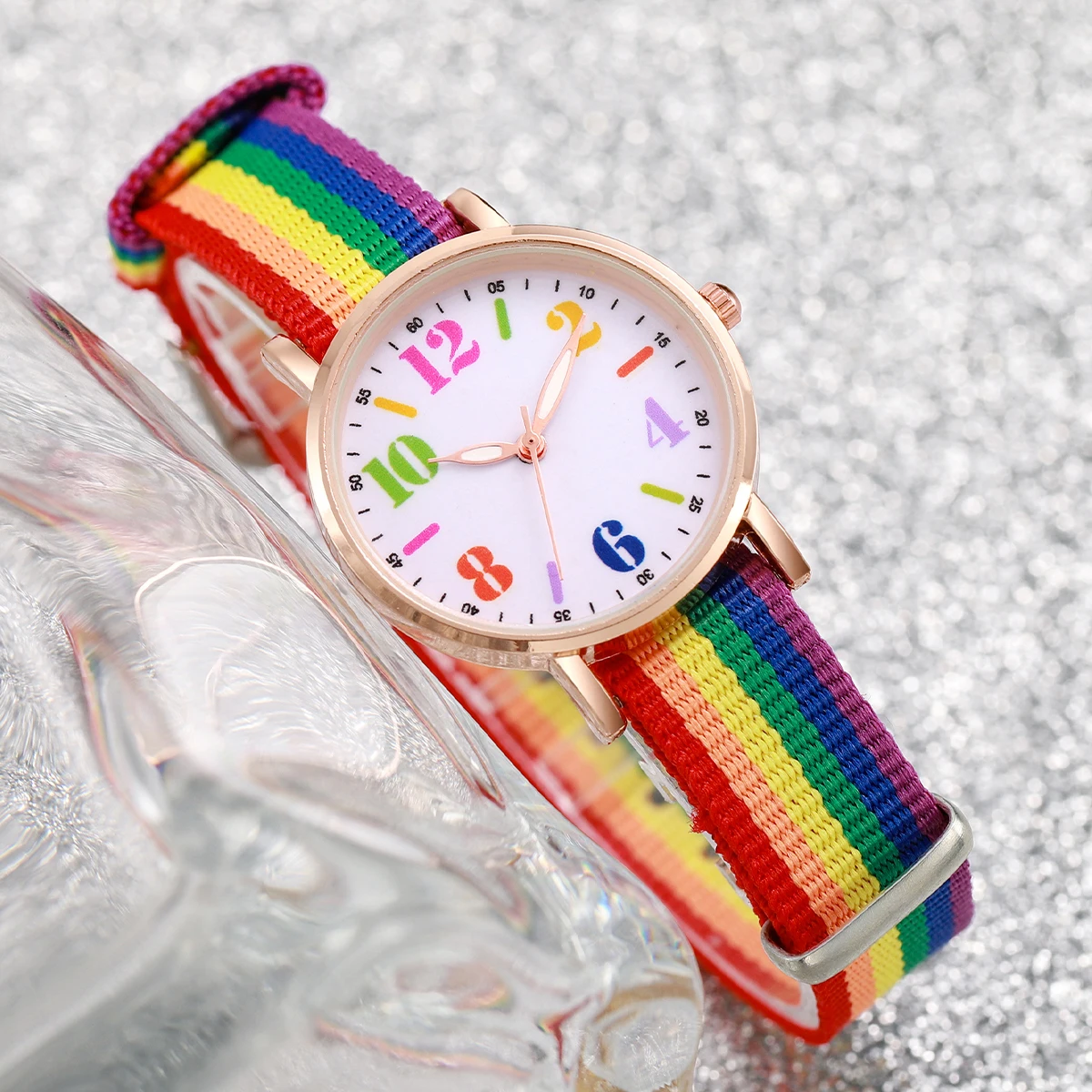 4 Teile/satz Damenuhr Casual Nylon Band Analog Quarz Uhren Liebe Perlen Armbänder Set
