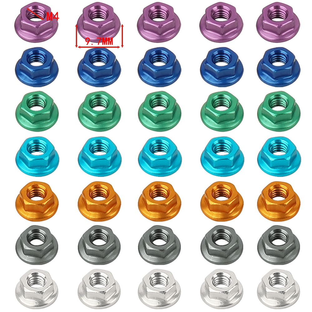 4/10p CNC Aluminum Alloy Flange Lock Nut M4 Multicolor for 1/10 1/14 RC Car Truck Crawler Drift TRX4 SCX10 SCANIA Universal Part
