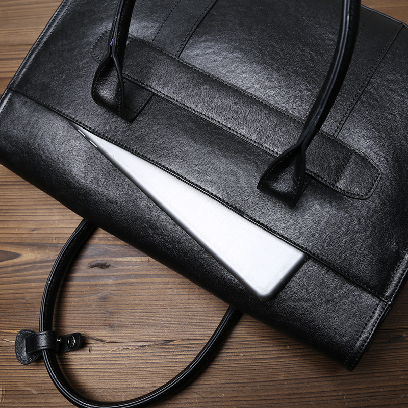 Bolso de mano de cuero genuino para hombre, Maletín de negocios con capa de cabeza curtida vegetal, estilo Horizontal, a la moda