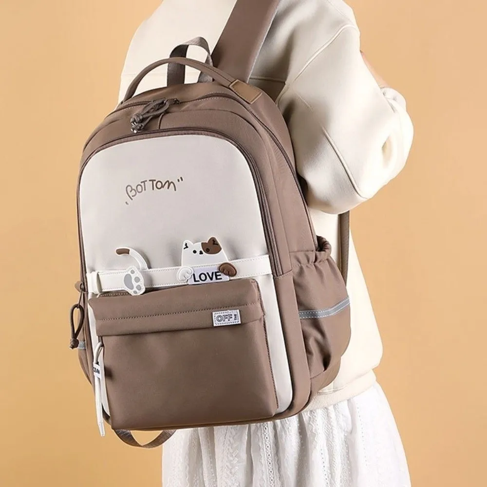 Waterproof Students School Backpack Nylon Large Capacity Cute Cat School Bag Multi Pocket Casual Cartoon Shoulder Bag Girls Boys