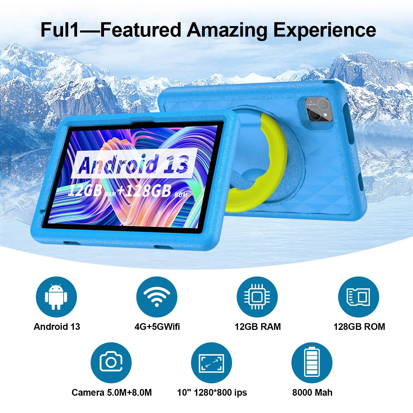Tablet 10,1 cala dla dzieci, Android 13, Octa-Core, 4G LTE Dual SIM, Parental Control, 12 GB RAM (6 + 6 rozszerzeń)/128 GB pamięci masowej