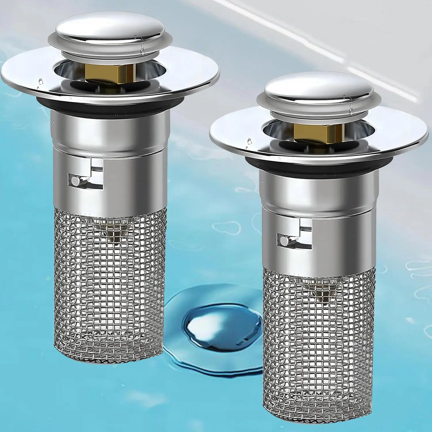 1/2 STÜCK  Universal  Rebound-Ablassstopfenfilter  Metall  Becken  Pop-up-Spülbeckenfilter  mit Haarfänger  Badezimmer  Abflussstopfen für Waschbecken