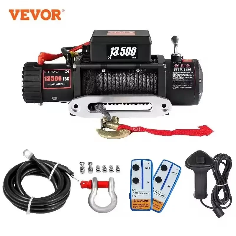 VEVOR 12 V 13500 LBS Elektrische Lier 27 M/92FT Synthetische Sleepkabel Lifting Treuils Takel voor 4X4 Auto Trailer ATV Truck Off Road Boot