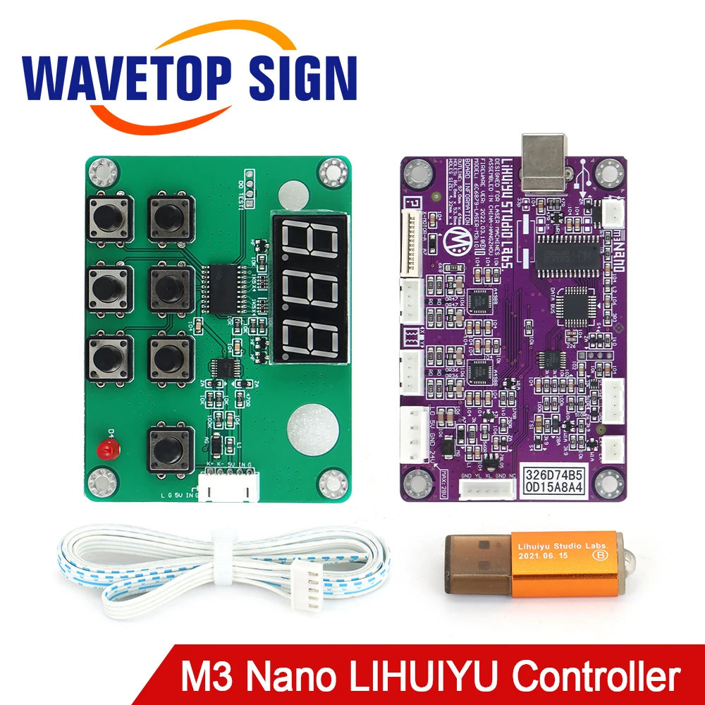 WaveTopSign LIHUIYU M3 Nano Laser Điều Khiển Mẹ Chính Bảng + Bảng Điều Khiển + Dongle B Hệ Thống Cho Co2 Khắc Cắt k40