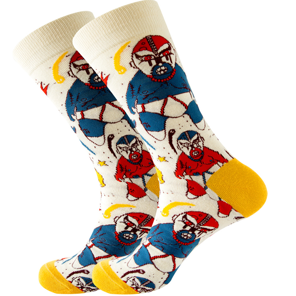 1 par de nuevos calcetines felices para hombre, novedad para mujer, calcetín de dibujos animados de algodón peinado, divertidos calcetines largos gruesos de talla grande para hombre, Hip Hop