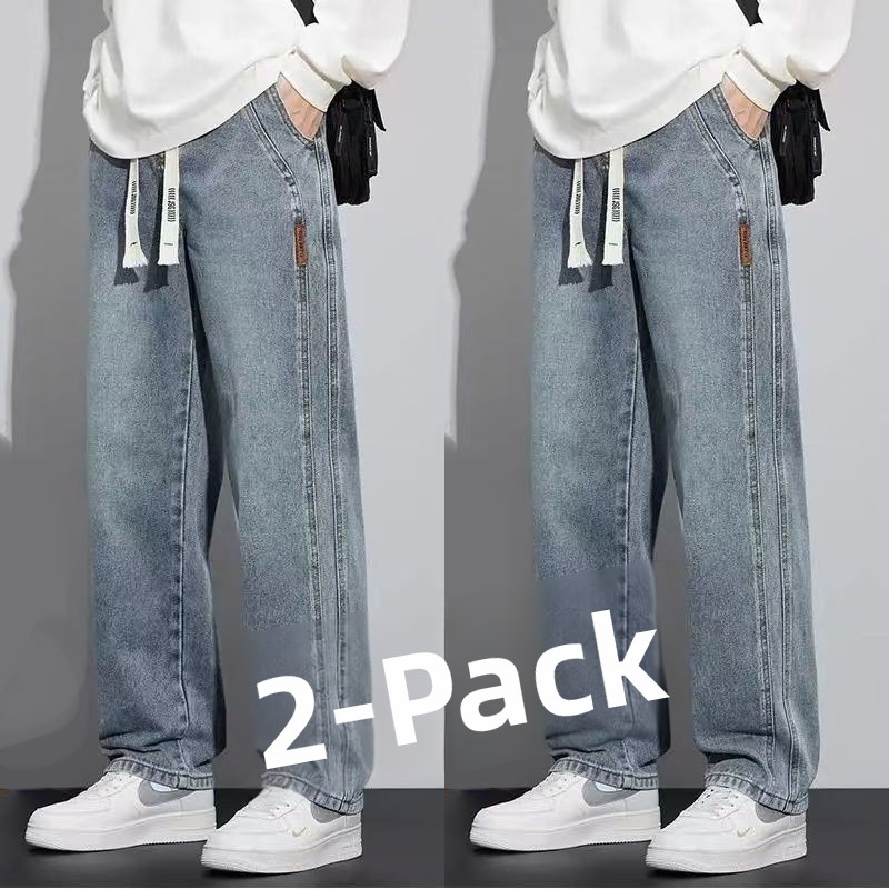 Versatile Straight Leg Jeans Men's Trendy Brand Wide Leg Large Size Loose Long Pants Youthful Casual Wear Resistant to Wear