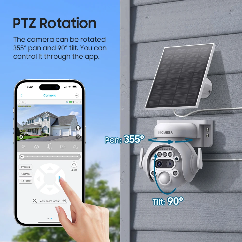 INQMEGA 8MP 12X Solar Camera Outdoor Security Camera 7800mAh Rechargeable Battery 5W Solar Panel PIR Human Detection PTZ Camera