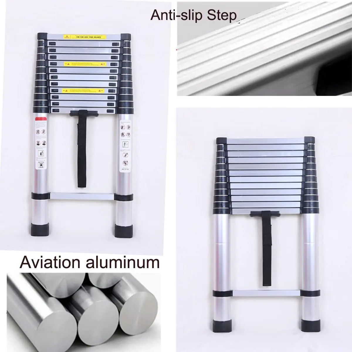 5M Telescopic Ladder with hooks, 16.5FT Multi-Purpose Folding Aluminium Telescoping Ladder Foldable Ladder Extension Ladder Exte