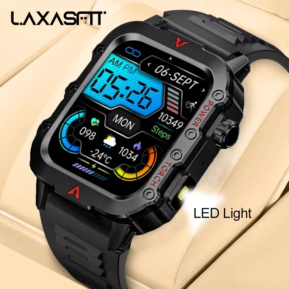 LAXASFIT nouvelle montre intelligente pour hommes lampe de poche LED Sports de plein air montre intelligente montre-bracelet surveillance de la santé montre intelligente