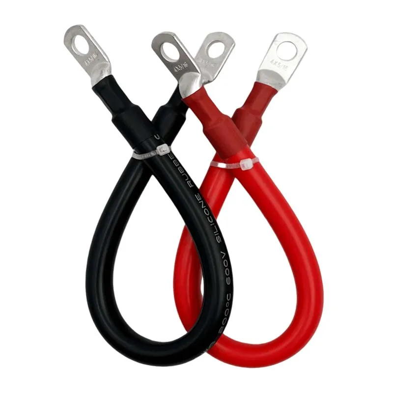 Car Battery Connection Line Cable 0 2 4 6 8 AWG Soft Silicone Tinned Copper Wire With M8 Connecting Piece For Inverter Car Solar