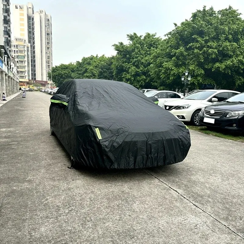 Auto abdeckung voll außen schwarz Auto abdeckung Sonnenschutz staub dichter Schutz mit reflektieren den Streifen universell für Fließheck Limousine Geländewagen