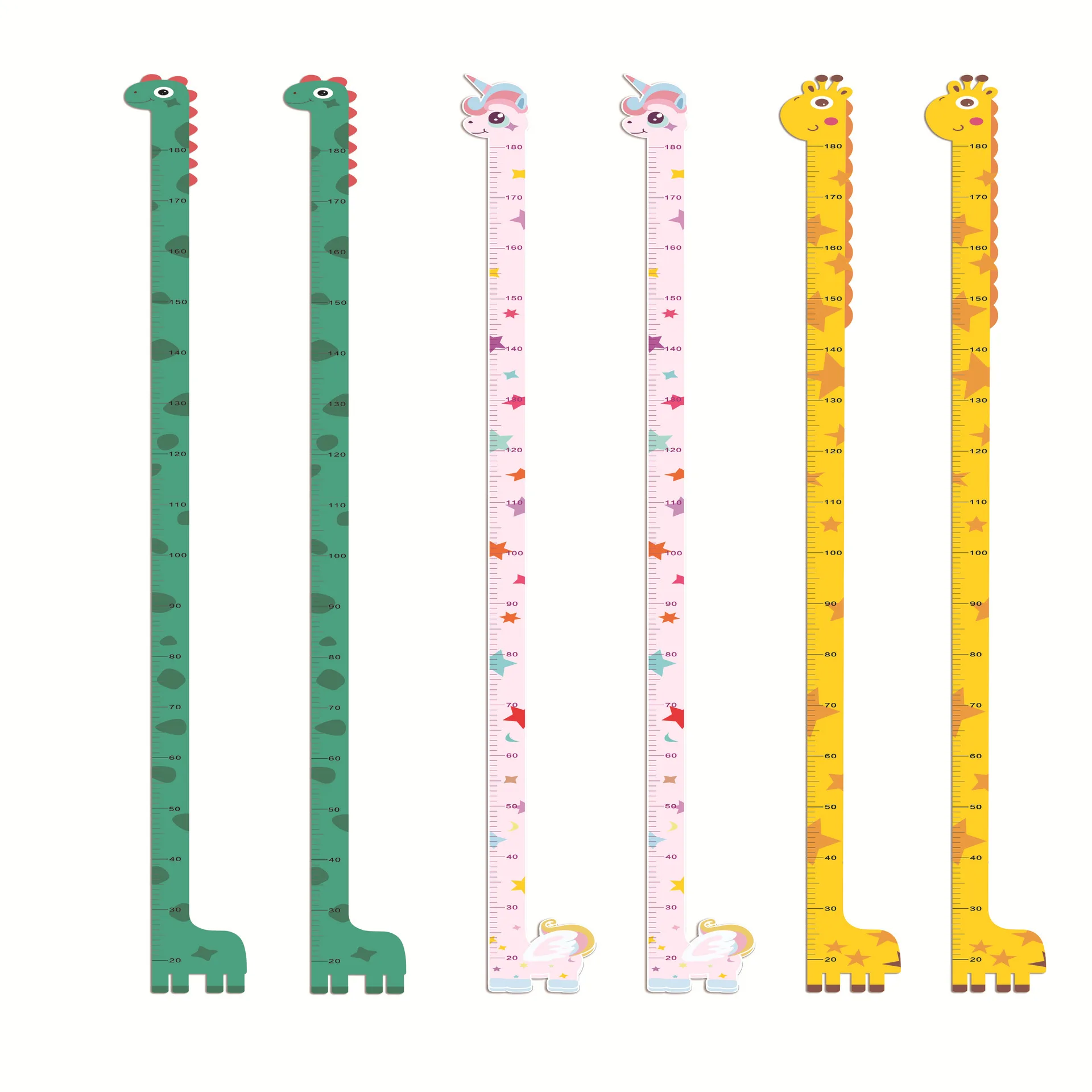 180cm Whimsical Animal Growth Chart Wall Decals: Unicorn, Dino, Giraffe Height Stickers for Nursery & Kids Room Decor