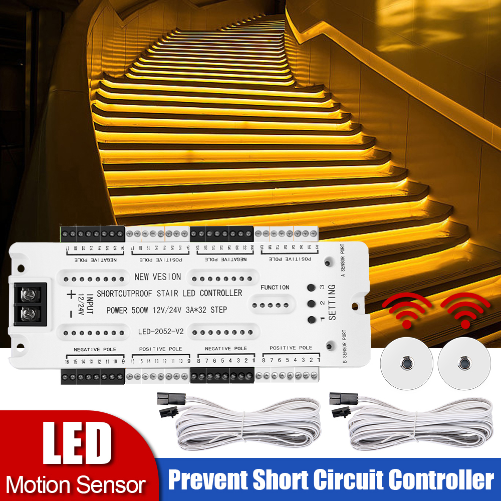 Ladder Night Lights DC 12V 24V Prevent Short Circuit Controller Stair LED Illumination Smart Motion Sensor Light 32 Channels