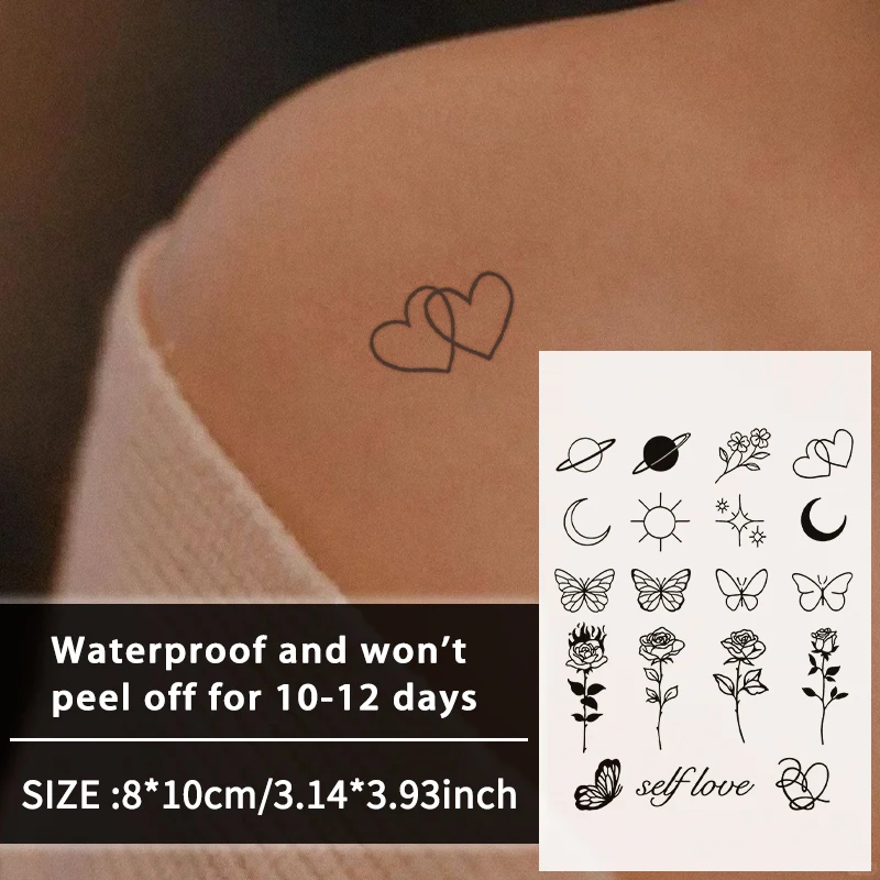 1 Stück wasserdichte temporäre Tattoo-Aufkleber mit kleinem Muster, langlebig, wasserdicht für ein bis zwei Wochen, für Arm, Bein.