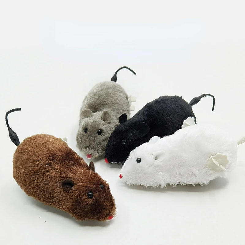 1pcs Hot Creative Funny Clockwork Spring Power Plush Mouse Toy Cat Dog Playing Toy Mechanical Motion Rat Pet Accessories
