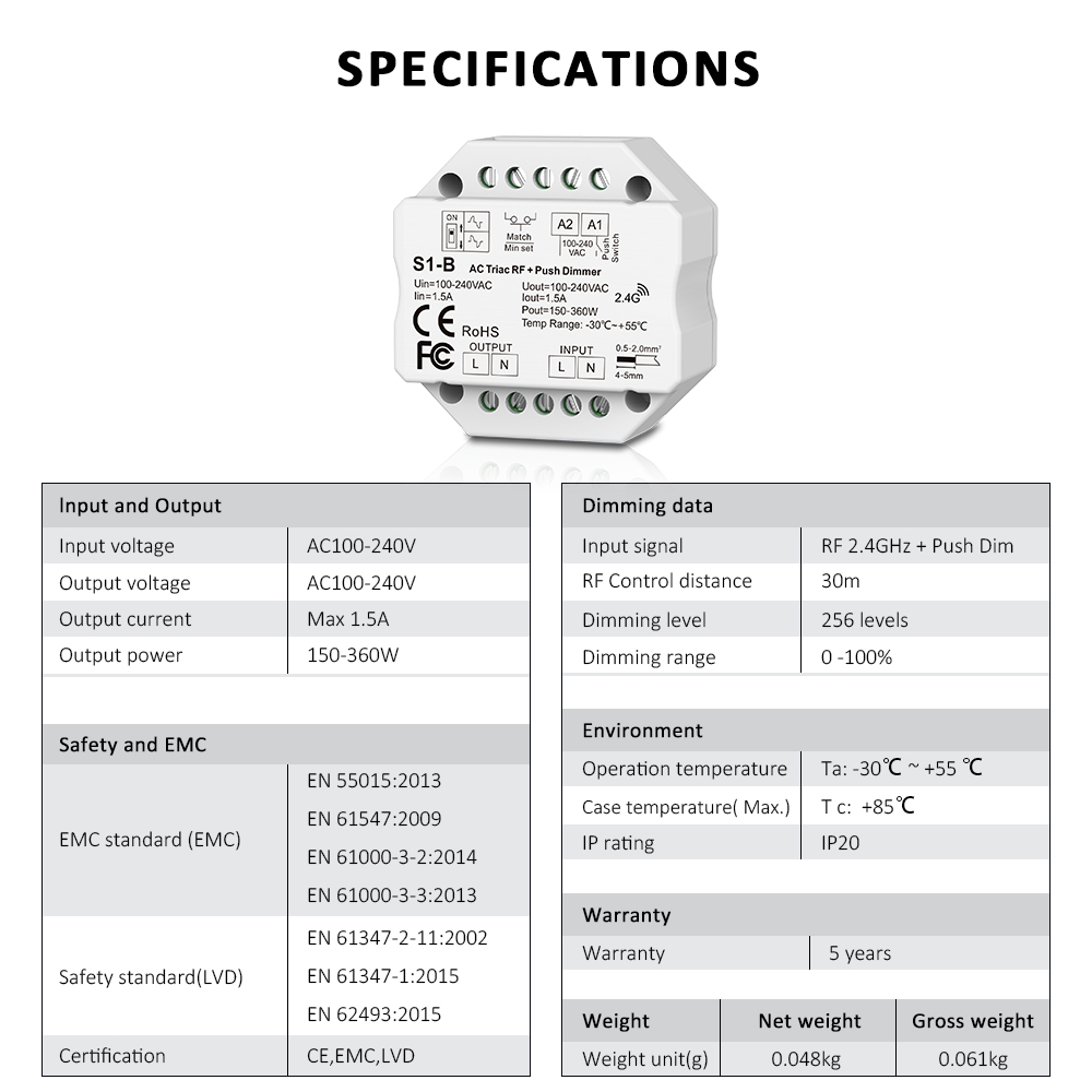 MJJC S1-B LED Dimmer 220 V 2,4 G R11 RF Wireless Remote Triac Dimmer AC 230 V Push Dimer Schalter für LED Lampe Licht