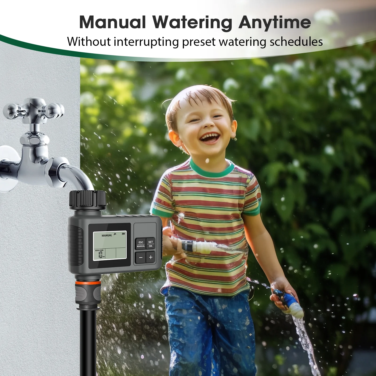 Insoma Automatischer Wassertimer Intelligentes Bewässerungssystem Sprinkler-Timer Gartenprogrammierer Ausrüstung IPX7 LCD-Display