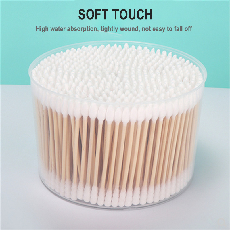 500 PCS Cotton Swabs With Case Natural Organic Paper Cotton Dual Round Head Cotton Swabs Strong Bamboo Sticks Cosmetic Tools