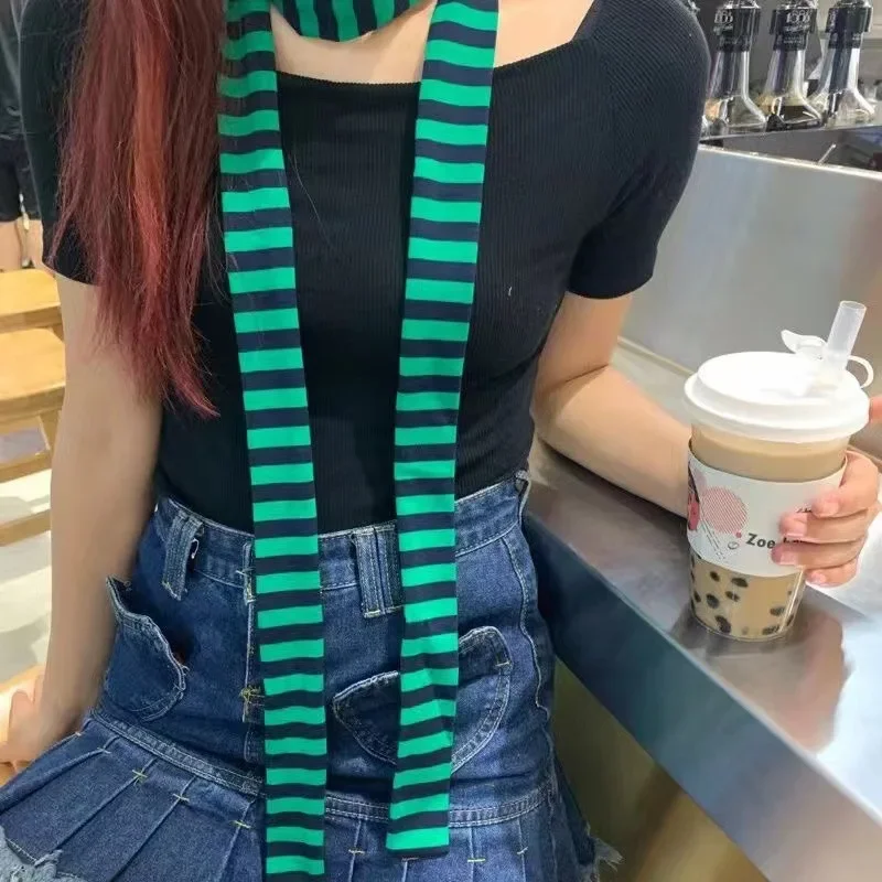 Harajuka Khăn JK Dệt Kim Nữ Punk Sọc Hàn Quốc Y2K Đơn Giản Mùa Đông Gothic Thiết Kế Ban Đầu Ấm Khăn Quàng Khăn Choàng Phụ Kiện