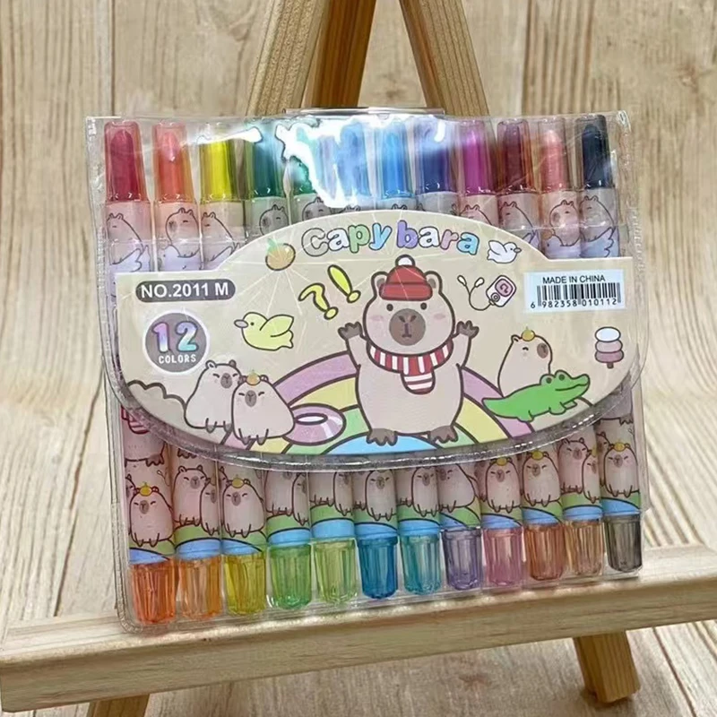 12Pcs/set Capybara Cartoon Non-Toxic Crayon Oil Painting Stick Student Pastel Pencils for Drawing Colored Pencils birthday gift