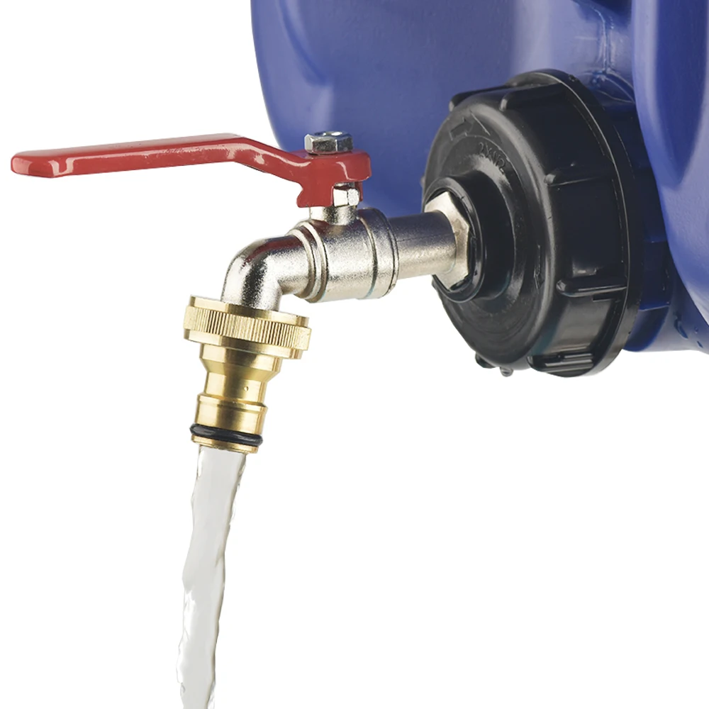IBC Tank Tap Adapter S60x6 Coarse Thread to Alloy 3/4" Faucet with 16mm Quick Connect Garden and Home Valve Replacement Parts
