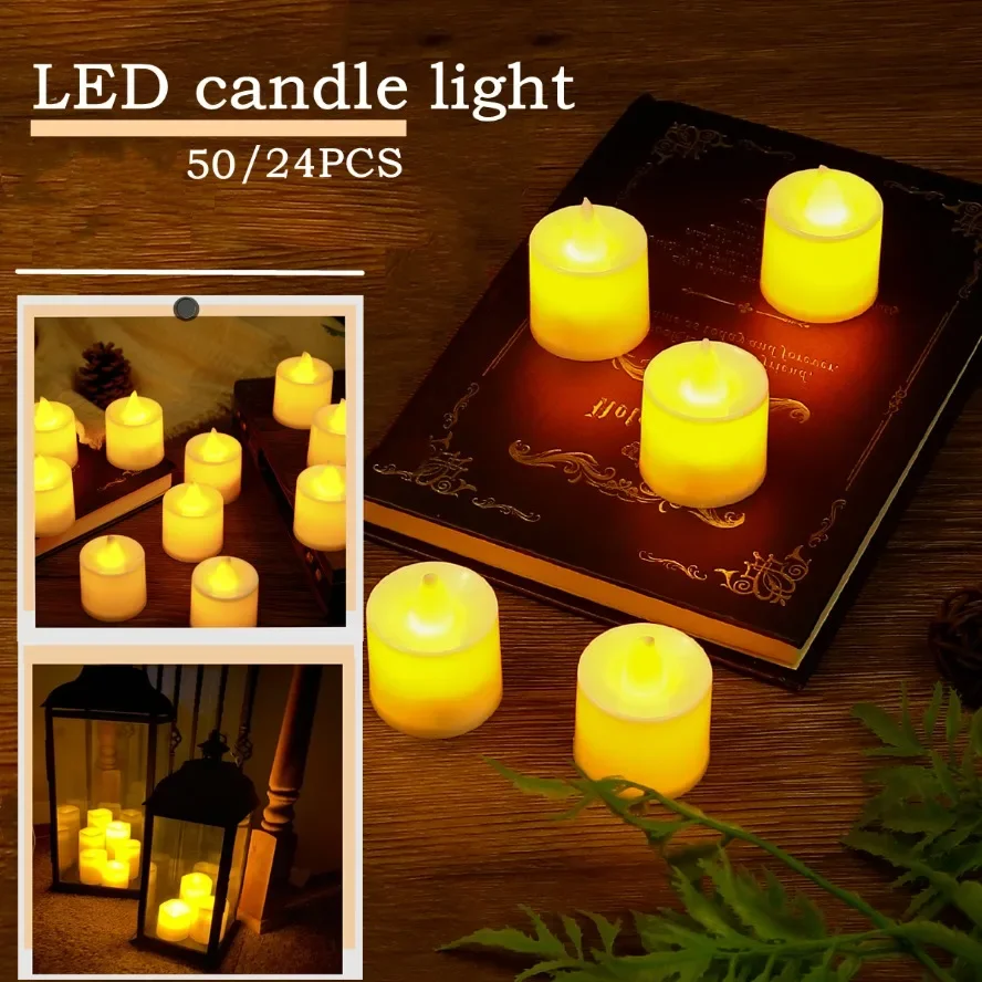 Vela de simulación LED con interruptor de batería, velas sin llama para boda, hogar, decoración navideña, luz cálida, 50/24 Uds.