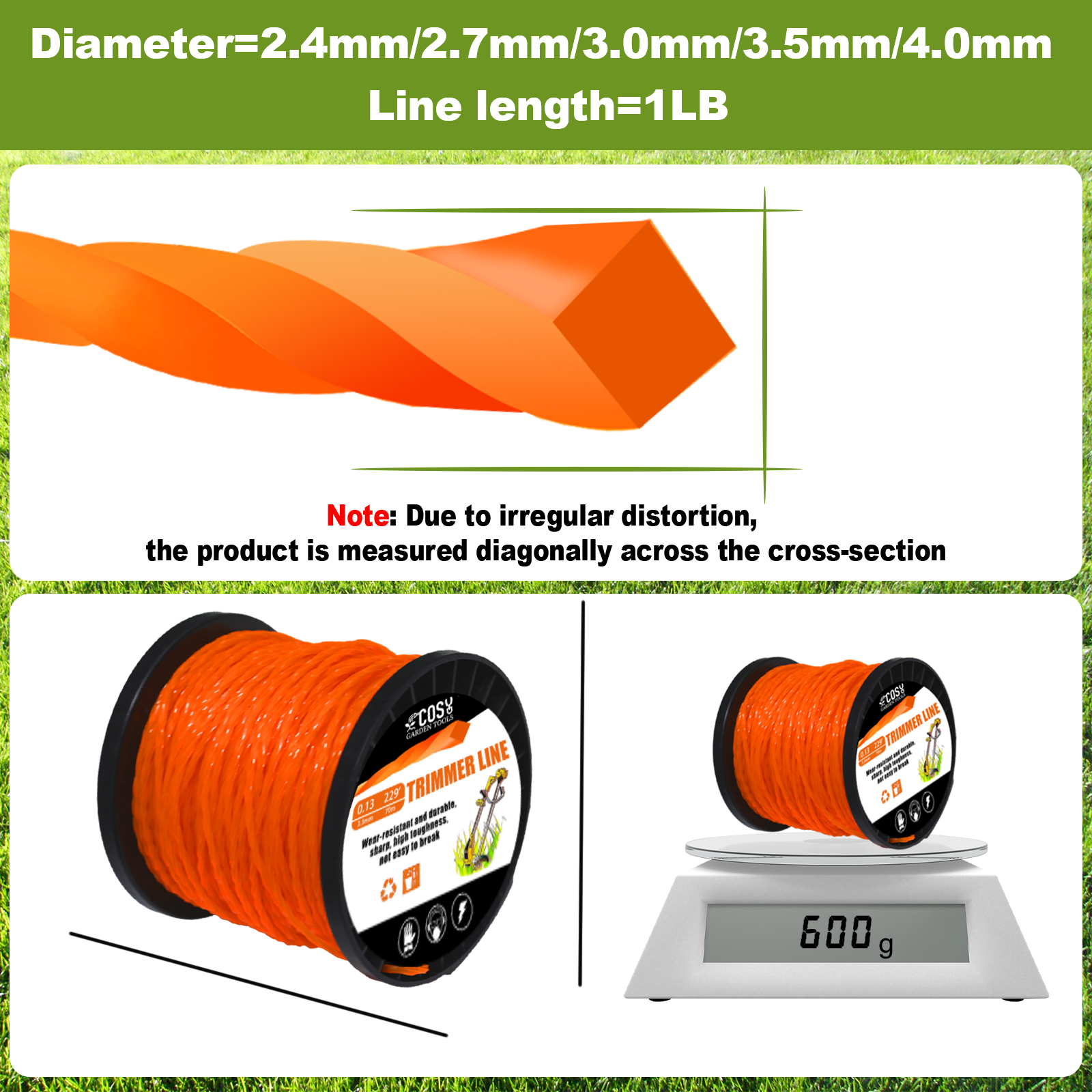 2.4/2.7/3.0/3.5/4.0mm*100M Spool  Lawn Trimming Line Nylon Square Distortion Spiral Brush Cutter Rope Lawn Mower Head Accessory