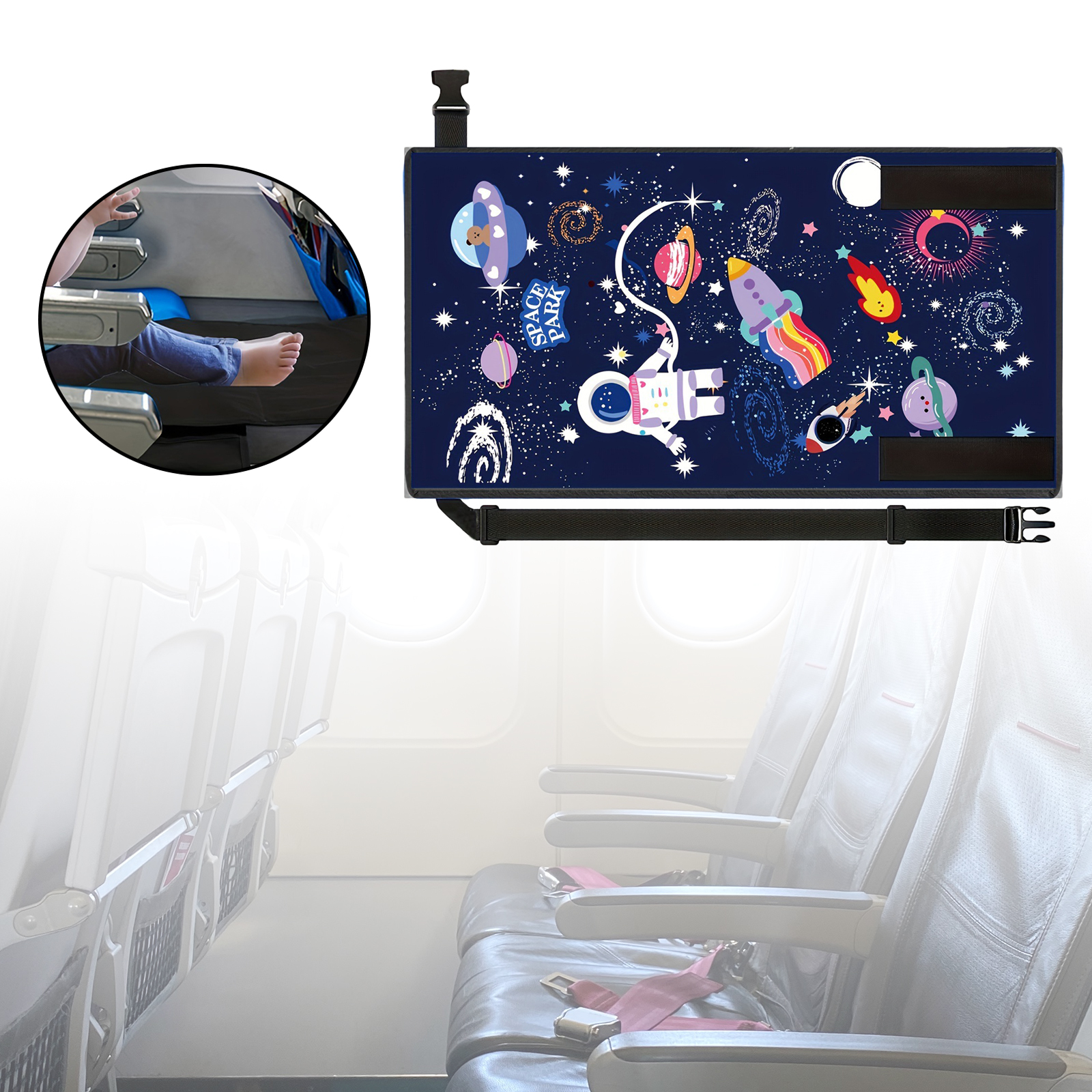 Apoio para os pés do avião dobrável para crianças, extensor de assento, Vôos para os pés, Rede para crianças se deporem no avião