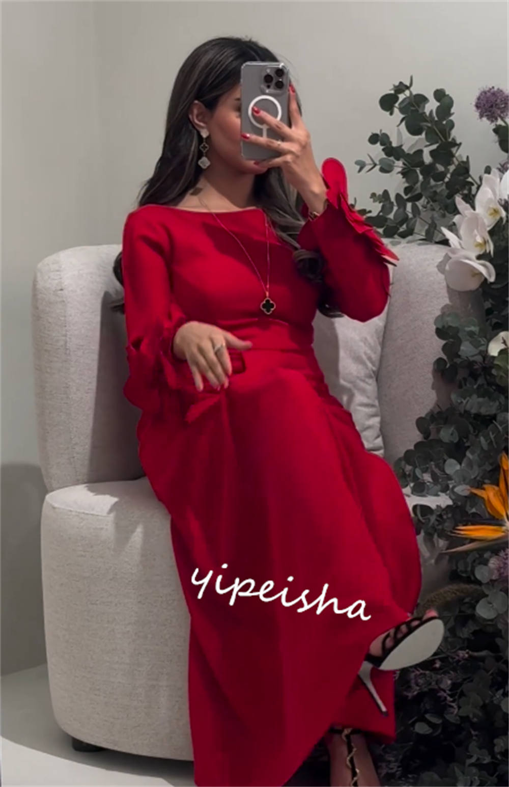 Customized    Satin Flower Birthday A-line O-Neck Bespoke Occasion Gown Midi es Saudi Arabia  