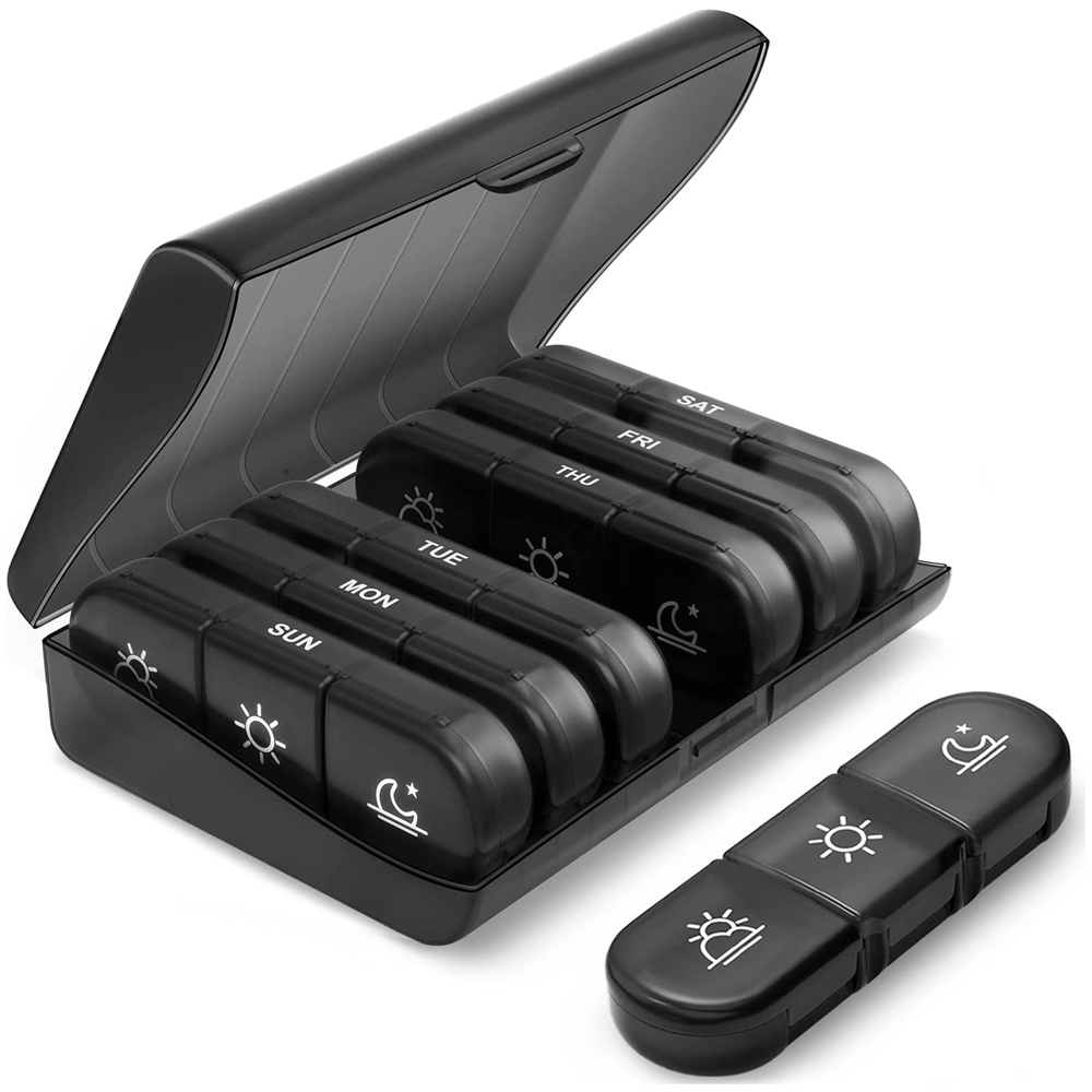 1 Stück tragbare Reise-Pillendose, 7 Tage, großes Fassungsvermögen, lichtbeständig, wöchentlicher Pillen-Organizer für 3-fache Tagesdosen mit separatem