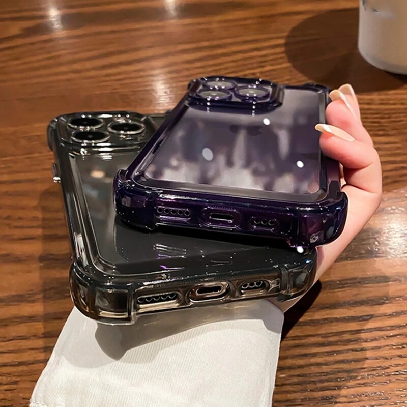 Luxuriöse, stoßfeste, klare Handyhülle für iPhone 16, 15, 14, 13, 12, 11, Pro Max, 14, 15 Plus, Silikon-Stoßstange, transparente harte Rückseite