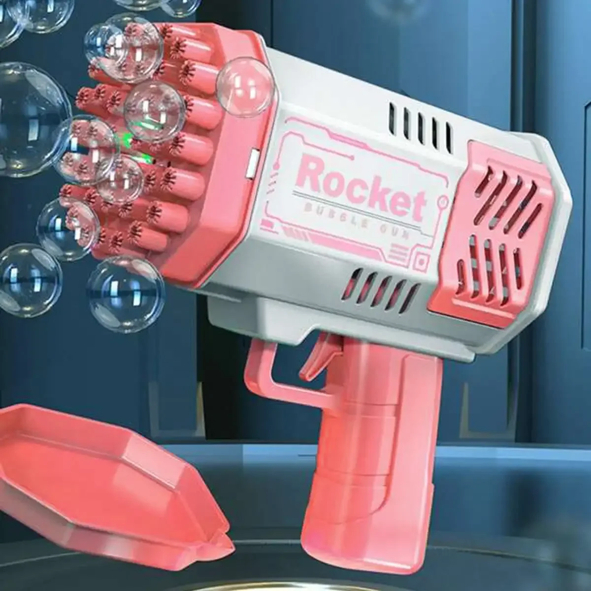 Pistola de burbujas con agujeros para cohetes, máquina de burbujas de jabón, regalo de Navidad, soplador automático con forma de pistola, juguetes Pomperos ligeros para niños, 1 ud.