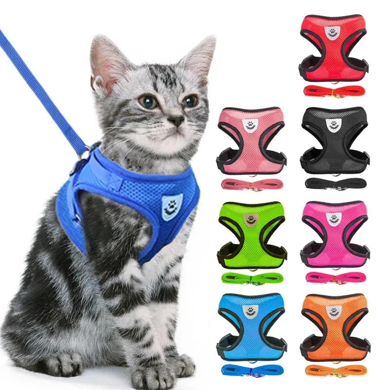 Arnés para gatos, chaleco para caminar, correa de plomo para cachorros, Collar, arnés de malla ajustable para perros pequeños y medianos, accesorios para gatitos