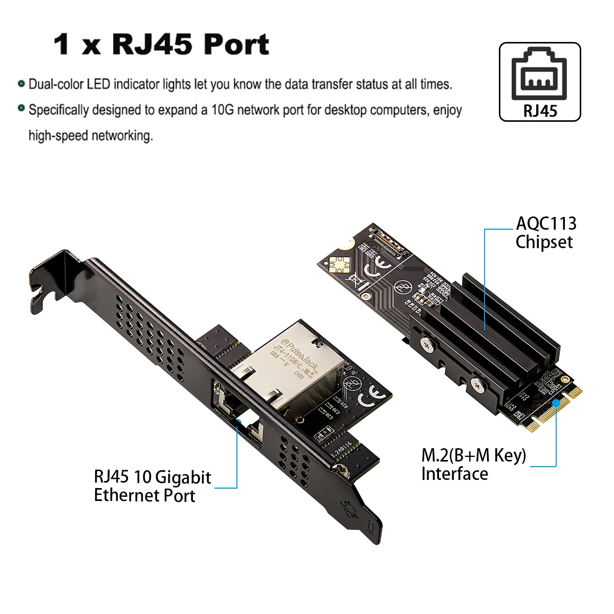 IOCREST M.2 B+M Однопортовая сетевая карта 10GbE Сетевой адаптер Ethernet RJ45 AQC113 Сетевая карта сервера промышленного управления