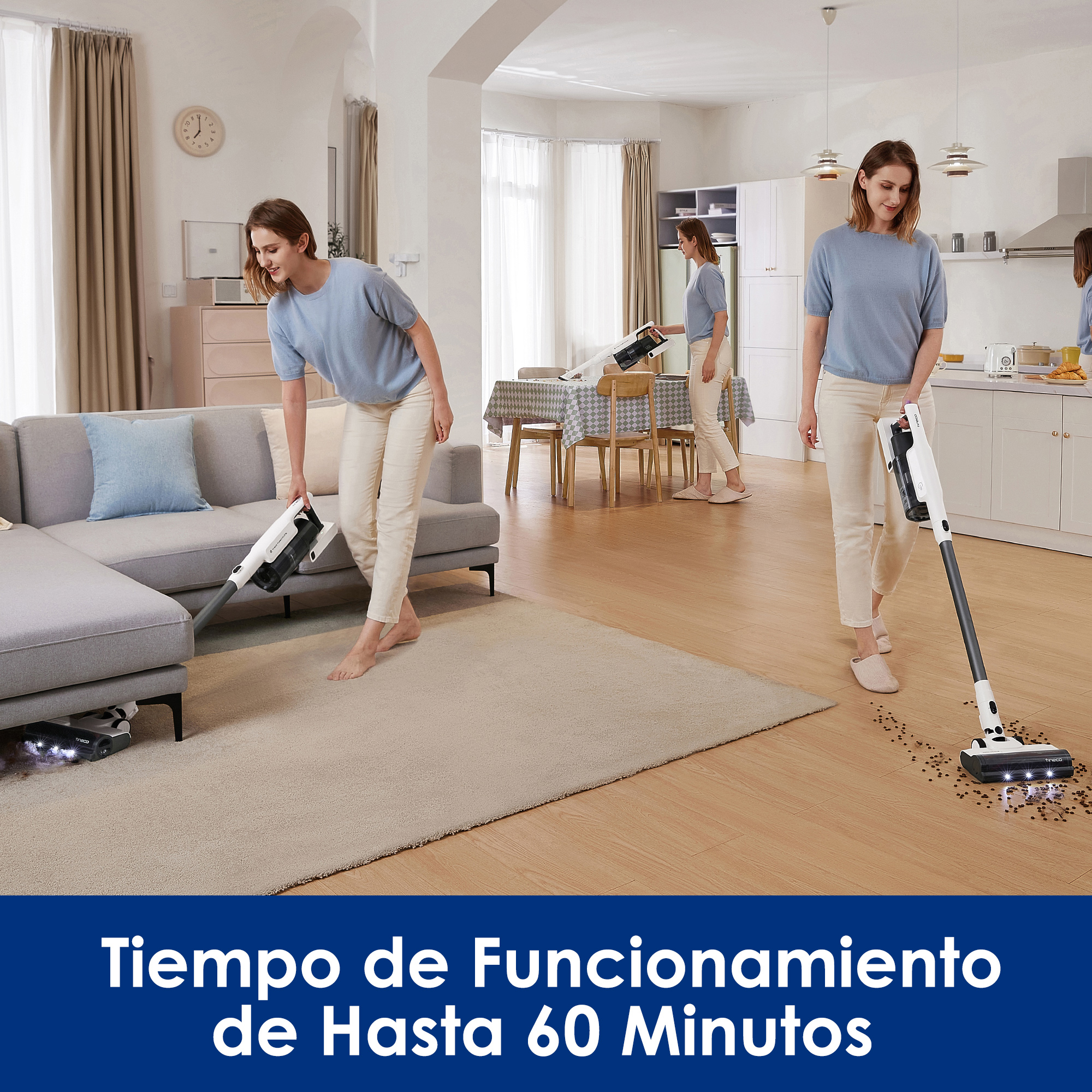 Tineco aspiradora de varilla inalámbrica A30S, tiempo de ejecución de 60 minutos, cubo de basura de 1L, cepillo sin enredos, faro LED PureCycle Tech