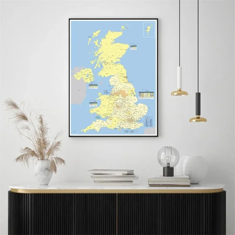 A1/A2 イギリス地図英国詳細地域地図壁アートポスターキャンバス家の装飾旅行オフィス学用品