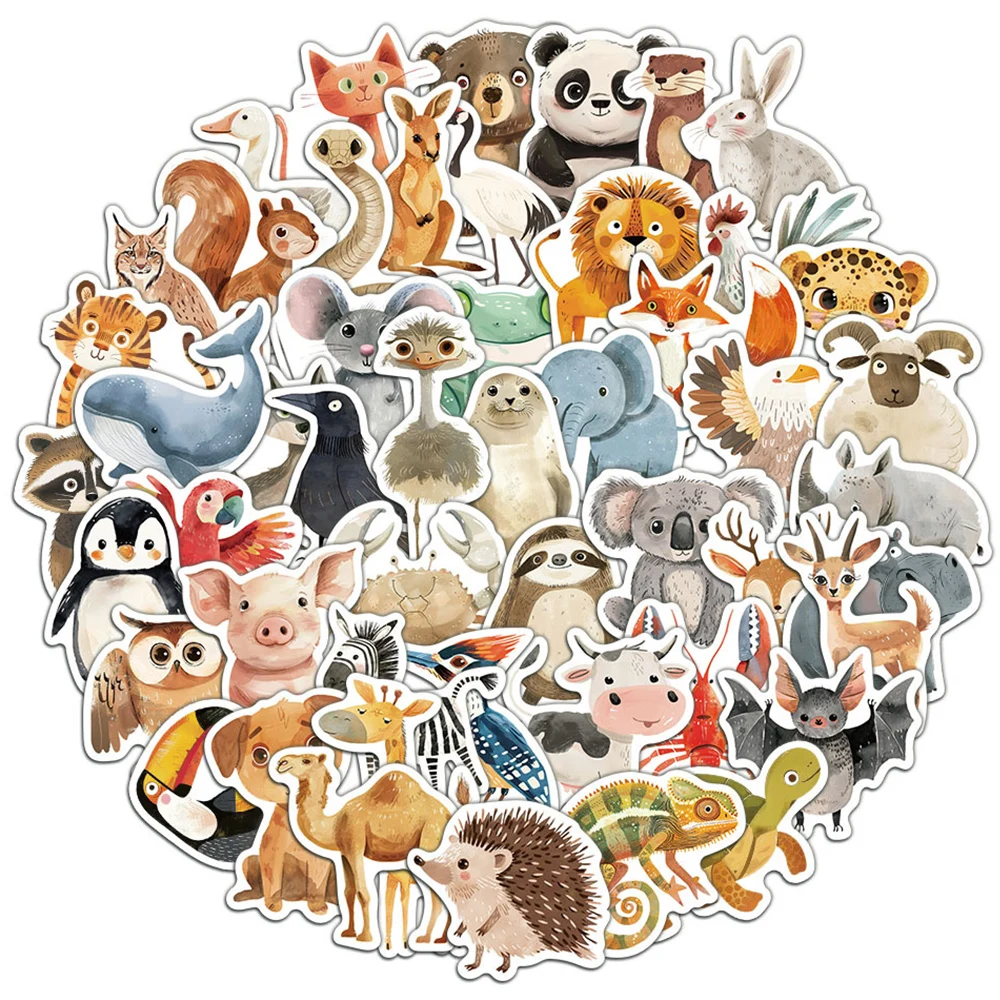 10/30/50pcs 귀여운 만화 어린이 책 그림 동물 낙서 스티커 노트북 전화 냉장고 미적 스티커 어린이 장난감