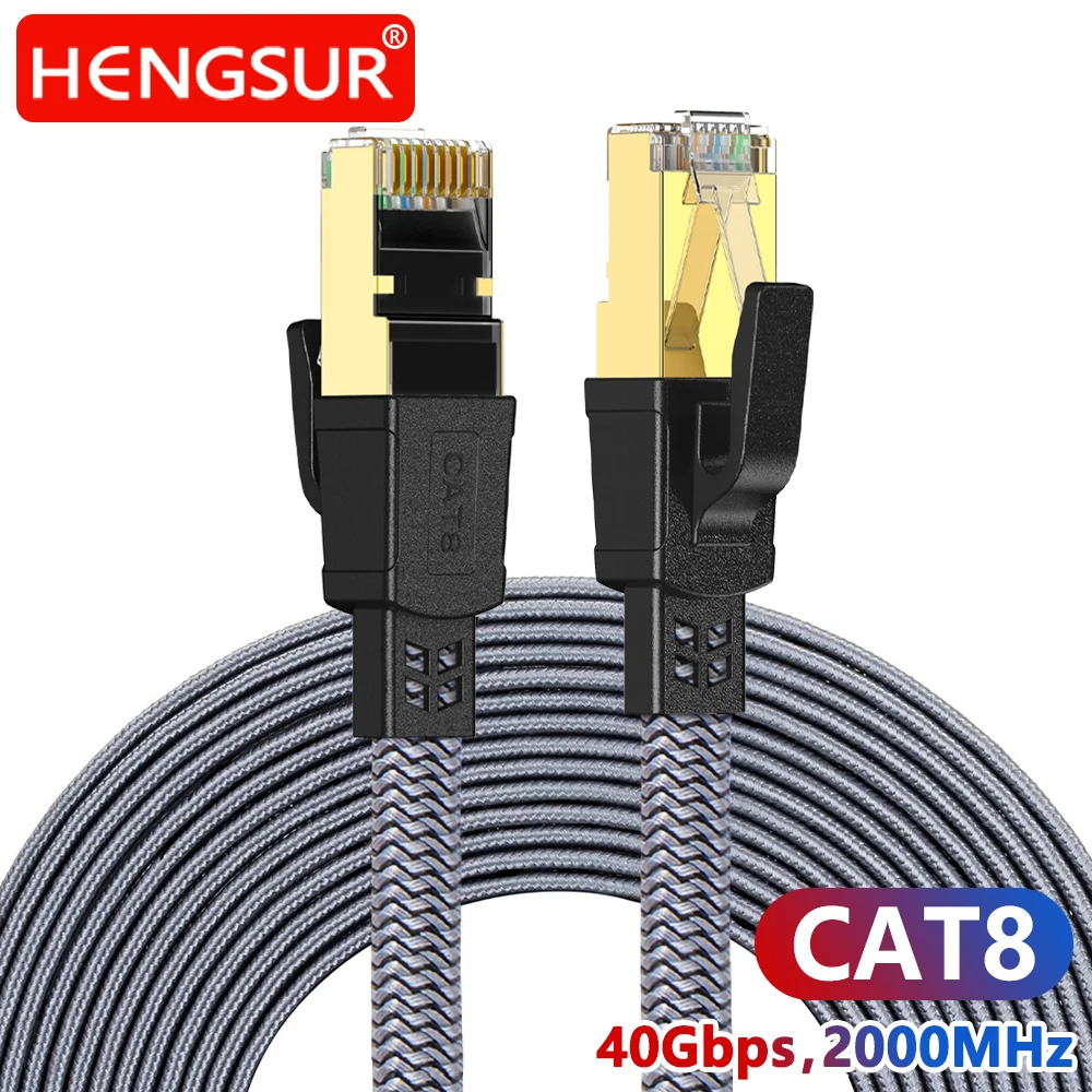 Cable Ethernet CAT8 40Gbps 2000NHz Cable de conexión Lan de red RJ45 plano trenzado de nailon para ordenadores portátiles enrutador PS5 Cable de Internet Cat 8