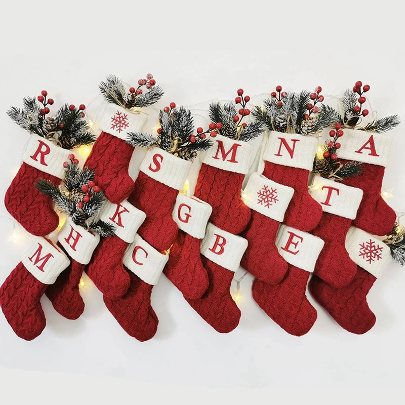 Calcetines navideños tejidos copo de nieve medias con letras decoración navideña 2025 para el hogar adorno de árbol de Navidad regalo Navidad Natal 2026